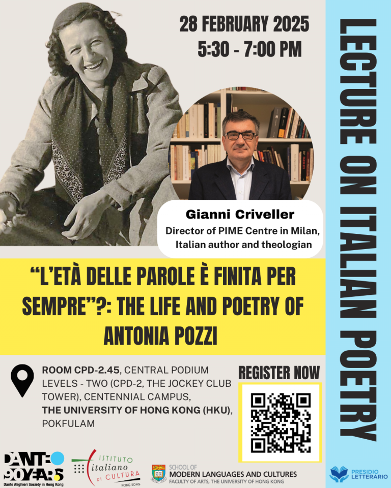 Lecture by Gianni Criveller – “L’età delle parole è finita per sempre”: The life and poetry of Antonia Pozzi – FREE EVENT